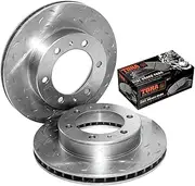 2 Slotted & Drilled Front Disc Brake Rotors + Pads for Toyota Hilux GGN25R KUN25R KUN26R TGN26R 4cyl 2.7L 2TR 3.0L 1KD V6 4.0L 1GR 2005 2006 2007 2008 2009 2010 2011 2012 2013 2014 2015 2016