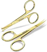 Eyebrow Scissors, Professional Stainless Steel Small Shears for Men and Women, Nose Hair Scissors for Grooming Mustache, Beard, Eyelashes, Ear Hair Trimming, Gold