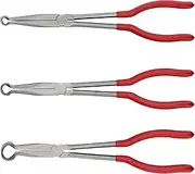 KEILEOHO 3 Pieces 11 Inch Long Reach Hose Grip Pliers, 3/8 Inch, 1/2 Inch, 3/4 Inch Ring Nose Pliers Set, Carbon Steel Hose Gripper Pliers Offset Spark Plug Boot Removal Plier