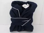 Pottery Barn Hotel Piped Trim Robe Navy White Medium #9904