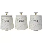 Modern White Gold Ceramic 3pce Coffee Tea & Sugar Porcelain Canister Set