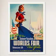 Galrie Vintage 1939 See The World's Fair New York Travel Poster Timeless Charm Artwork, White Frame, 70 x 100cm (28 x 40inch)