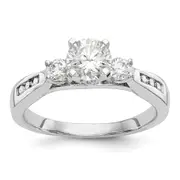 14K White Gold Peg Set 3 Stone Simulated Diamond Engagement Ring