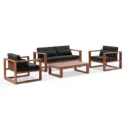Santorini 2+1+1 Outdoor Aluminium Lounge Set with Coffee Table Teak Look - Denim Grey