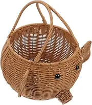 GAROZATION Imitation Rattan Pig Shape Picnic Basket Sturdy Material for Fruits and Snacks Decorative Storage Container Lightweight and Multipurpose Holder for Home and Parties