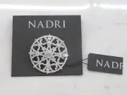 NIB NADRI Round Pierced Silver Tone Zirconia CZ Rhinestone Pin Brooch Tag $85.00