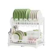 Catzon Dish Drying Rack 2 Tier with Drainboard & Cup Holder for Kitchen Counter-White