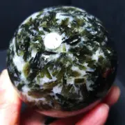 Rare 561.3G Natural Green Tourmaline Unicorn Mica Symbiotic Crystal Ball A3408
