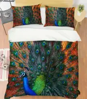 3D Green Peacock A297 Animal Bed Pillowcases Quilt Duvet Cover Set Queen King
