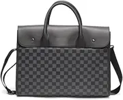 [Adorinno] Vintage Style Men's Checkered Semi-Leather Briefcase, Messenger Bag,Cross Body Shoulder Bag 15.4x10.8x4.6 in