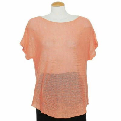EILEEN FISHER Watermelon Pink Organic Linen Boxy Short Sleeve Sweater Top L