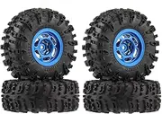 1.3" Wheel Tires Set, 70 * 27mm Beadlock Wheel Rims with Swamp Claw Mud Terrain Rubber Tires for 1/18 1/24 SCX24 TRX4M RC Car (Type A-Blue Set)