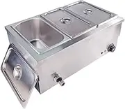 Commercial Bain Marie Food Warmer Stainless Steel Steam Table Temperature Control for Catering and Restaurant 1.5KW 1/3 GN 3 Pan