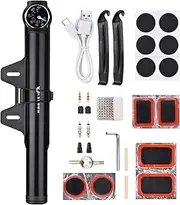 Electric Bike Pump with Gauge Fits Presta and Schrader Aluminum Alloy ycle Tire Pump 120 PSI High Pressure Auto Pump Cycling Air Inflator Includes Mount Kit Black One Size