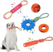 MoeSoce 5PCS Dog Rope Toy & Puzzle Toy Set for Medium Large Dogs, Squeaky Dog Chew Toys for Moderate Chewers,Tug Toys for Boredom