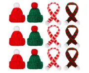 Christmas Mini Santa Hat And Xmas Scarf Set Knit Hat Plaid Scarf Bottle