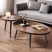 2 Pcs Mid Century Modern Coffee Tables,Walnut End Tables with Fluted,Easy Assembly Modern Nesting Coffee Tables,End & Side Tables for Living Room,Bedroom Office Balcony Yard