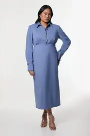 Plus Size Techno Cotton Woven Maxi Dress With Clasp