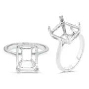 Emerald Cut 11x9mm Solitaire Ring Semi-Mount In 14K White Gold (53439)