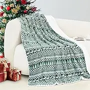 Elegant Comfort Reversible and Ultra-Plush Flannel Fleece-Winter Christmas Sherpa Throw- Lightweight Soft and Cozy-Holiday Decorative Throw, Perfect for Lounging, 50 x 60 inches, Emerald Green Deer