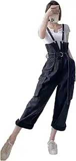 [ChenKongHai] Black Denim Jumpsuits for Women Korean Style Playsuit Leg Pants Loose Oversized Overalls Clothes