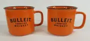 NWOB Set of 2 Bulleit Frontier Whiskey orange black collectible coffee cups mugs