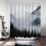 Foggy Mountain and Pine Trees Shower Curtain