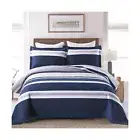 SahSahCasa Quilt King Size, 100% Cotton King Quilt Set, Navy Blue Striped Qui...