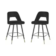 HomeStar Set of 2 Delphi Velvet Fabric Kitchen Bar Stool - Black
