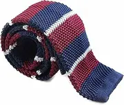 [Zasel] Knitted Thick Maroon, Navy & Grey Striped Patterned Neck Tie Maroon, Navy, Grey