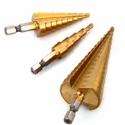 3Pcs Hss Step Drill Bit Set 4-12/4-20/4-32Mm Titanium Coated Step Drill Bit 1/4 Inch Shank