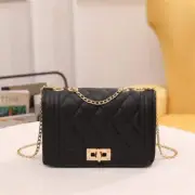NNEDSZ Chic Quilted Crossbody Bag in Black with Gold Chain Strap