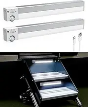 EZVALO Rechargeable Under Cabinet Lighting, 4000mAh Motion Activated RV Step Lights, 90° Adjustable & 3 Color Temps Closet Lights for Kitchen, Wardrobe, Camper & Travel(2Packs)