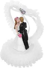 Wedding Decorations Couple Statue Bride and Groom Figures Funny Wedding Cake Topper Cakes Artificial Flowers Doll Wedding Cake Decor Lover Figurine Wedding Accessory White Plastic CIMAXIC