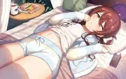 Anime girls one eye closed sandwiches cup yellow eyes Playmat Gaming Mat Desk