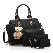 Nevenka Womens Four-piece Fashion Handbags Shoulder Bag Satchel Purse Set-Black