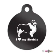 I Love My Sheltie Engraved Keychain Round Tag w/tab profile v2 shetland sheepdog