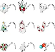 [BodyAce] 20G Christmas Nose Rings, Stainless Steel Nose Studs l Shaped Nostril Ring, Corkscrew Nose Piercing Christmas Jewellery for Women Men