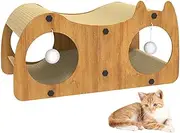 Cat Tunnel Scratch, Cat Scratching Cardboard House with Corrugated Scratcher Pads, Kitten Playtime Scratcher with Two Cat Poms, Lounge Play Toys House, Cat Tree Cave Bed Scratch and Rest