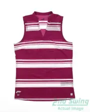 New W/ Logo Womens Puma Cloudspun V Stripe Sleeveless Polo X-Small Pink MSRP $55