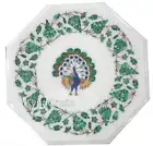White Marble Coffee Table Top Gemstone Inlay Work Side Table for Hallway Decor