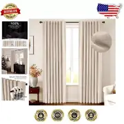 Machine Washable 84" Beach Sand Blackout Curtains - Noise Reducing, 2 Panels