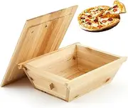 [Juexica] Wooden Pizza Dough Proofing Box with Lid Handle 16 x 13 Inch Pizza Dough Proofing Container Tray for Kitchen Homemade Pizza Bread Making Accessories Storage, Natural