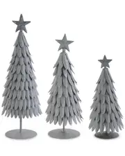 K&K Interiors Set of 3 Weathered Metal Trees with Star Tops