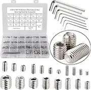 380Pcs 19 Sizes #4-40 to 3/8"-16 UNC Standard SAE Hex Socket Cup Point Set Screws, Allen Head Grub Screws, Internal Hex Drive Headless Screws Assortment with 7pcs Hex Keys, 304 Stainless Steel