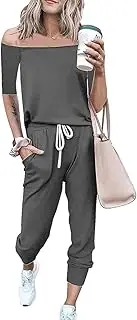 [Batehif] Women's Two Piece Outfit Summer Suit Sweatsuit Set Crewneck Tops Mmatching Tracksuit Lounge Jogger Set