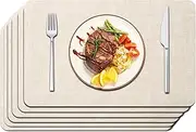 Maxpearl Faux Leather Placemats Set of 6 - Waterproof - Wipe Clean - Heat Resistant - Anti Slip Dining Table Place Mats, Suitable for Indoor & Outdoor Use, 17’’×12’’, Beige