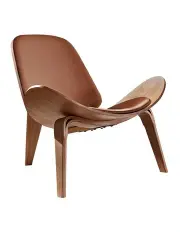 [Furb] Ash Plywood PU Leather Shell Accent Chair in Tan