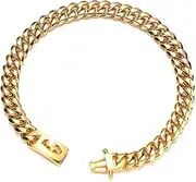 Aiyidi Heavy Duty Dog Chain Collar Stainless Steel 14mm 18K Gold Cuban Link Training Walking Metal Choke Dog Collar Suitable for Small and Medium Dogs [10-26inch] (22inch)