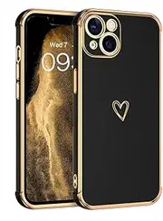[GUAGUA] Case for iPhone 13, iPhone 13 Cases Cute Heart Pattern Soft TPU Plating Cover for Women Girls with Camera Protection & 4 Corners Shockproof Protection Phone Cases for iPhone 13 6.1" Black